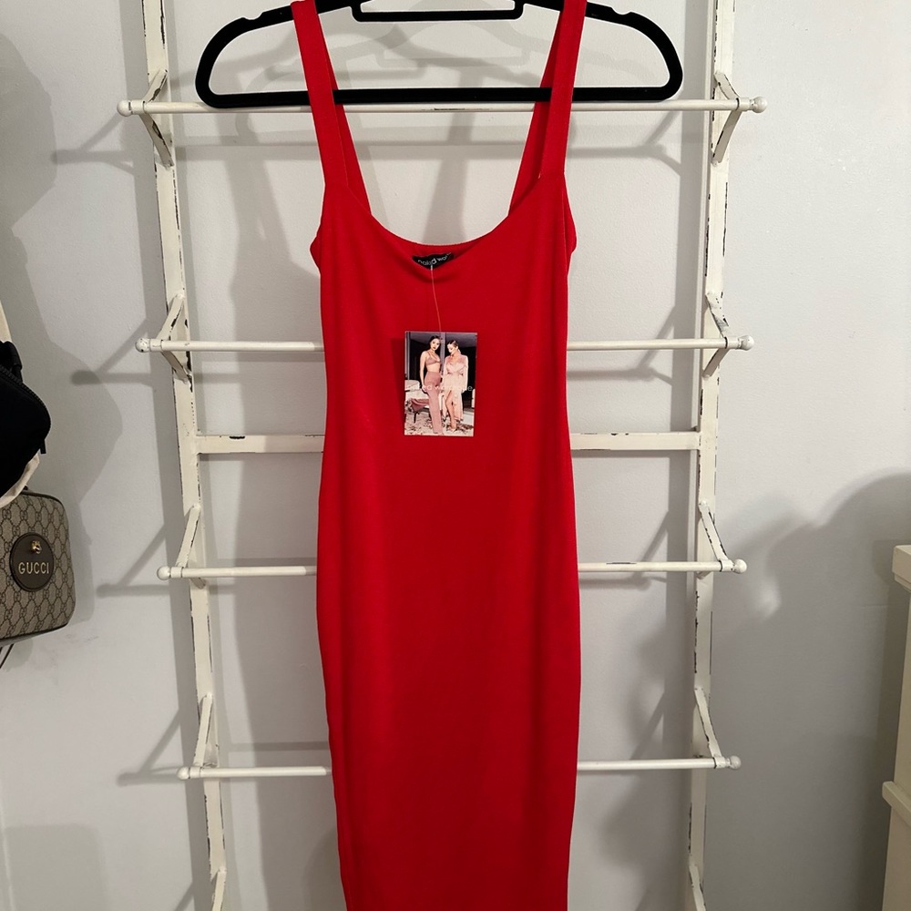 Naked Wardrobe Red Bodycon Midi Dress